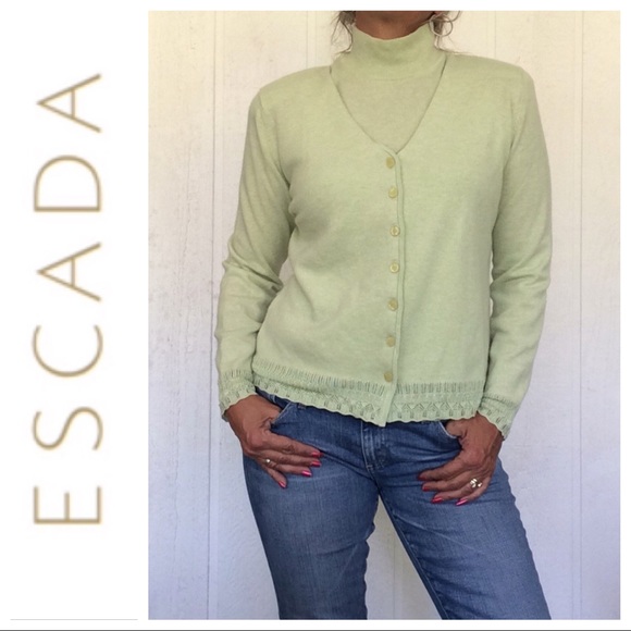 ESCADA GREEN CASHMERE SWEATER SET MEDIUM - Picture 1 of 8